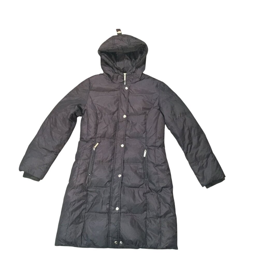 Michael Kors Womens M Down Puffer Coat Hooded Knee Length Burgundy